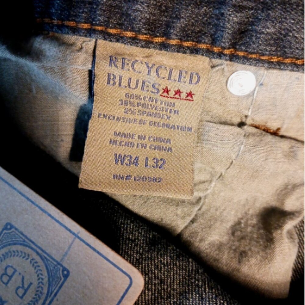 Recycled Blues mens Jeans 34 x 32 Slim Straight Stretch Denim Indigo Blue 120382 - Picture 12 of 12
